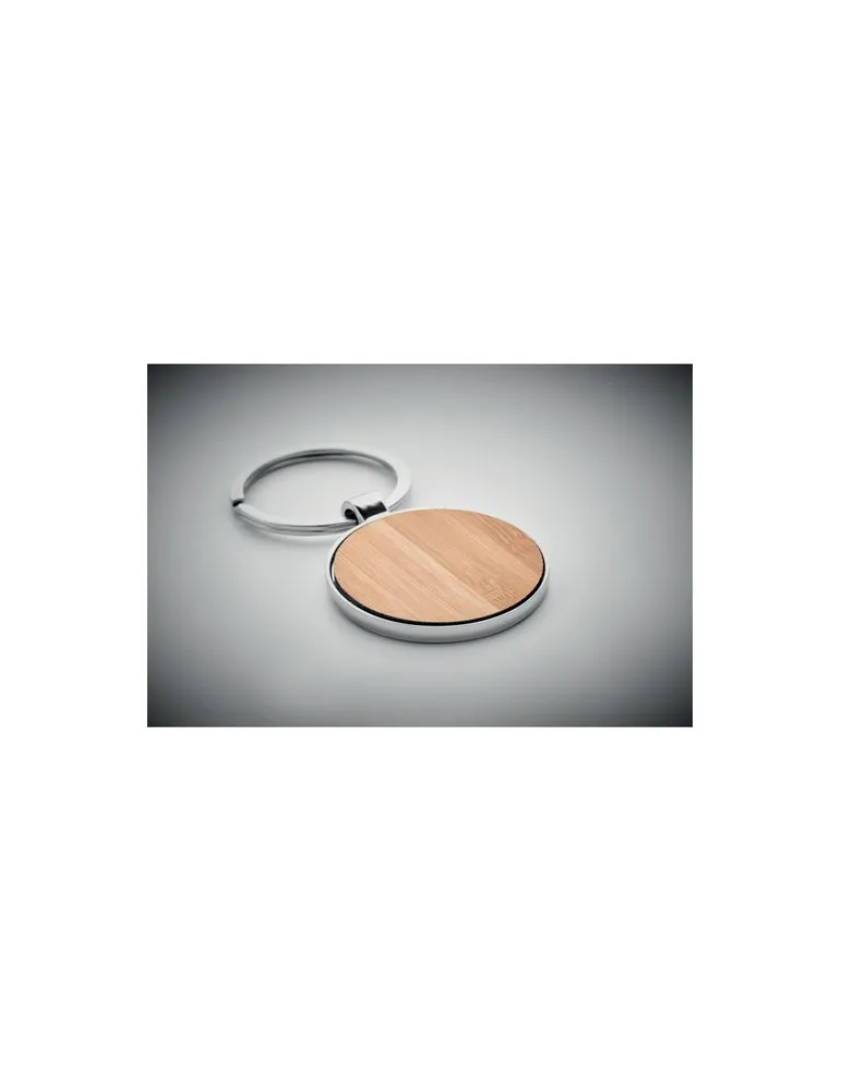 Porte-clés rond en métal et bambou personnalisable BENDIGO Matières : plastique Couleurs : rose goodies publicitaire événementie