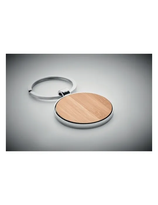 Porte-clés rond en métal et bambou personnalisable BENDIGO Matières : plastique Couleurs : rose goodies publicitaire événementie