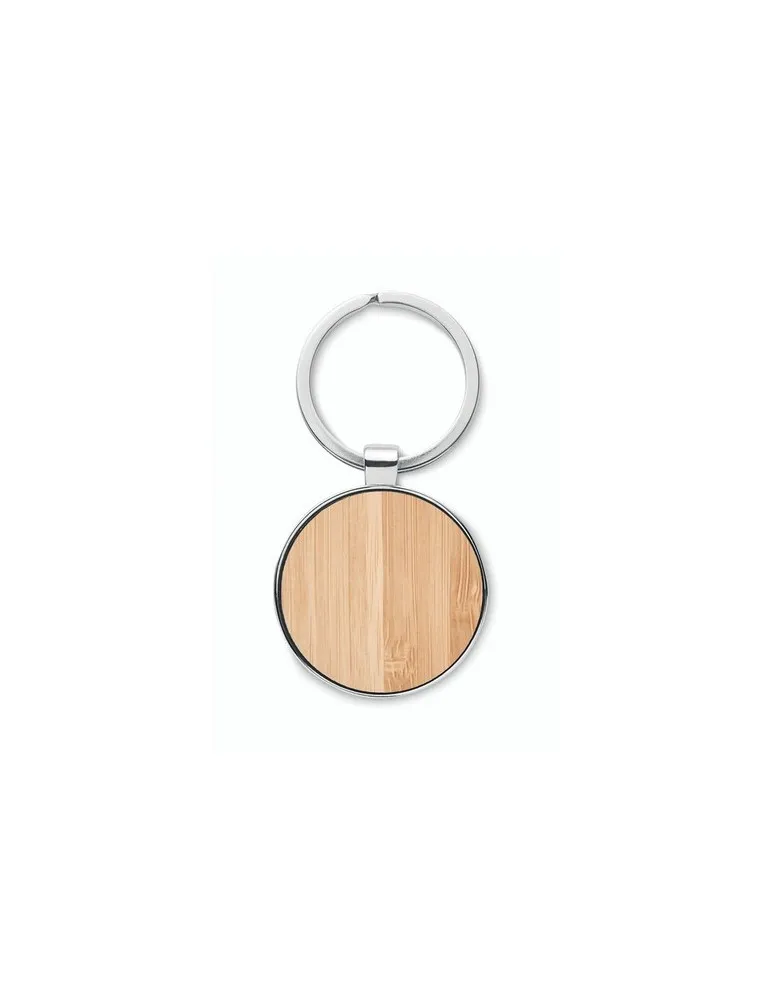 Porte-clés rond en métal et bambou personnalisable BENDIGO Matières : plastique Couleurs : rose impression haute définition