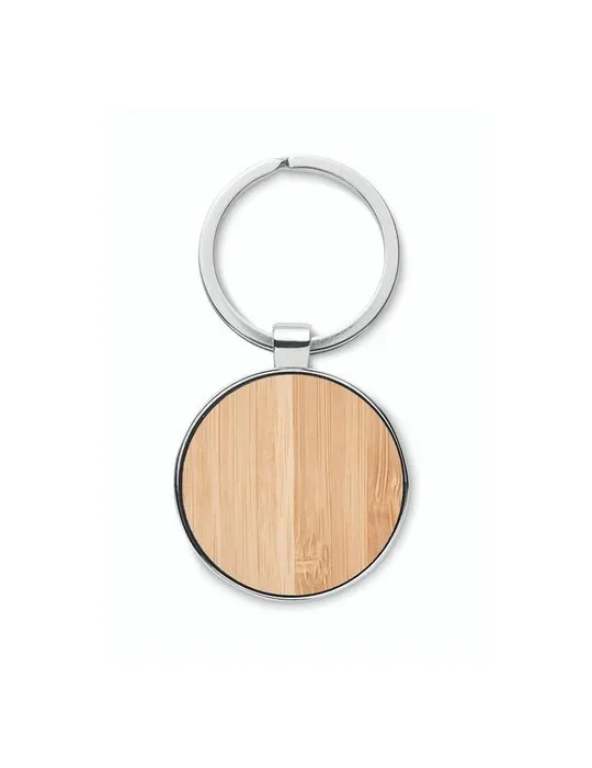 Porte-clés rond en métal et bambou personnalisable BENDIGO Matières : plastique Couleurs : rose impression haute définition
