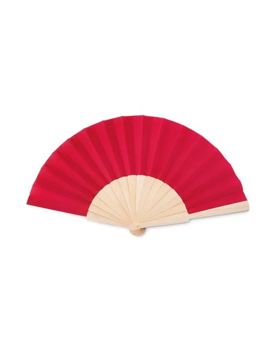 Éventail Manuel en Bois Personnalisé Écologique Fanny Wood Matières : PET recyclé Couleurs : terre marquage laser ultra précis