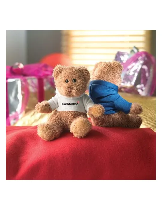 Ours en peluche personnalisé avec t-shirt - JOHNNY Matières : coton Taille textile : S Couleurs : bleu marine foncé personnalisa