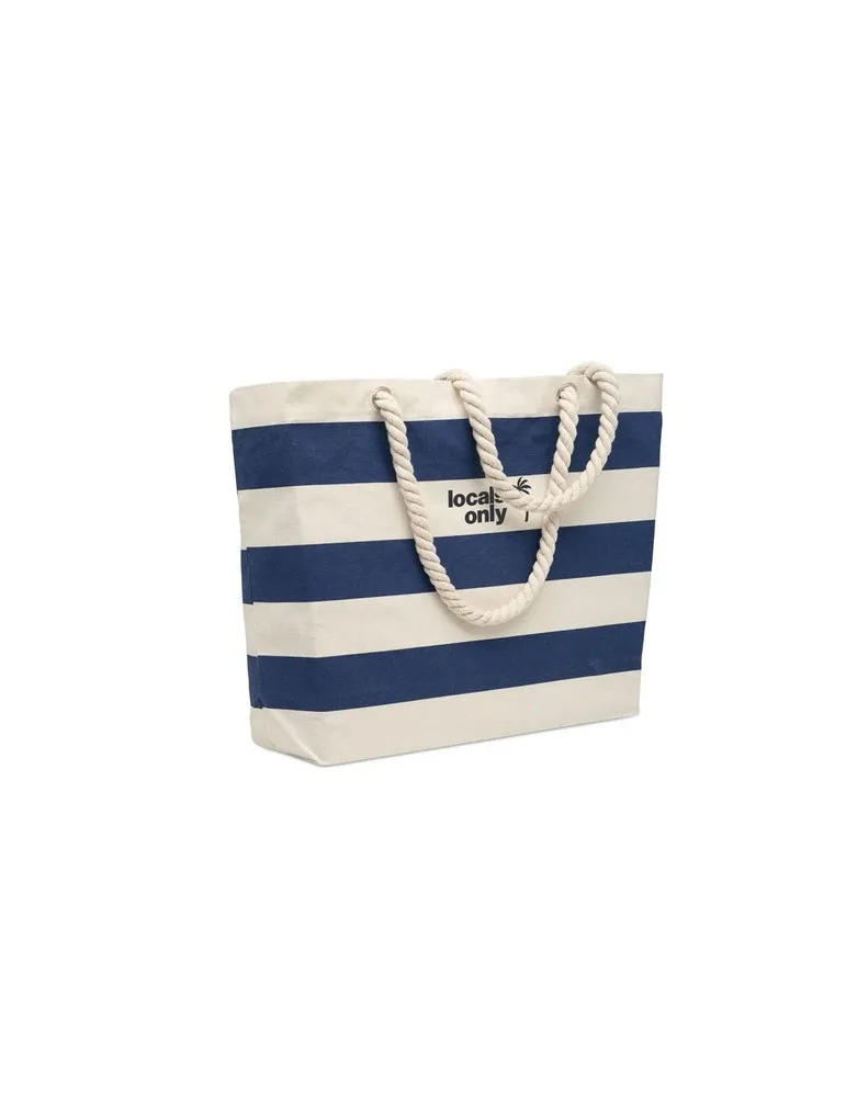 Sac de plage personnalisable en coton 220 gr/m² - HEAVEN STRIPE Matières : PET Taille textile : S Couleurs : blanc impression lo
