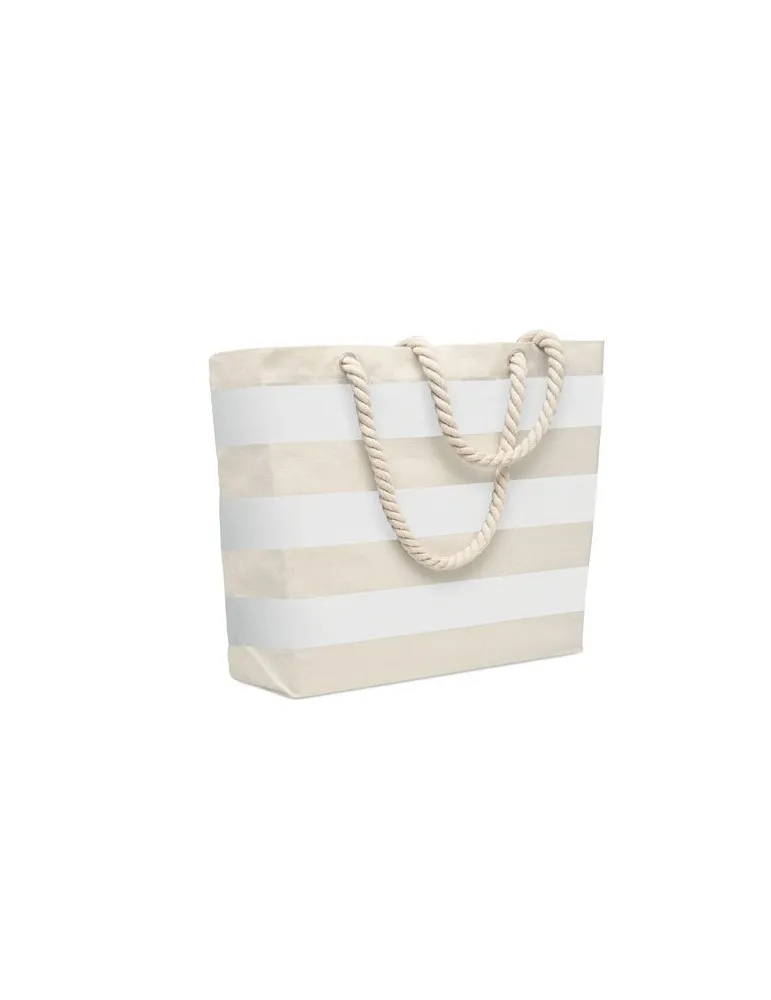 Sac de plage personnalisable en coton 220 gr/m² - HEAVEN STRIPE Matières : PET Taille textile : M Couleurs : blanc cadeau entrep
