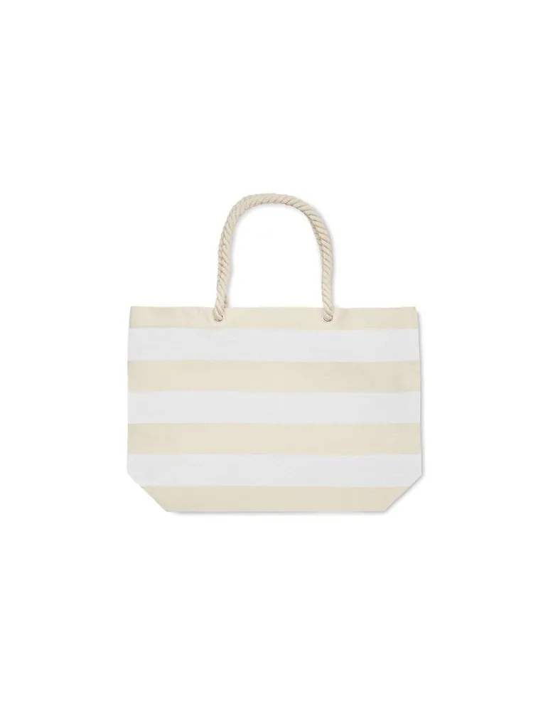 Sac de plage personnalisable en coton 220 gr/m² - HEAVEN STRIPE Matières : PET Taille textile : M Couleurs : blanc impression ha