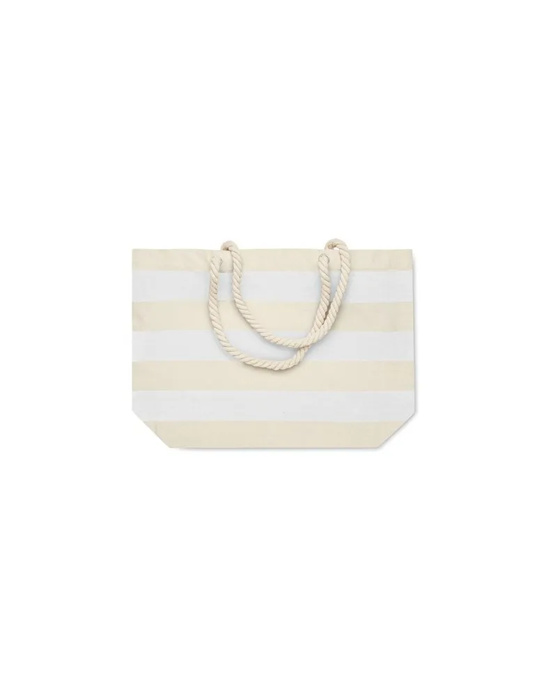 Sac de plage personnalisable en coton 220 gr/m² - HEAVEN STRIPE Matières : PET Taille textile : M Couleurs : blanc livraison exp