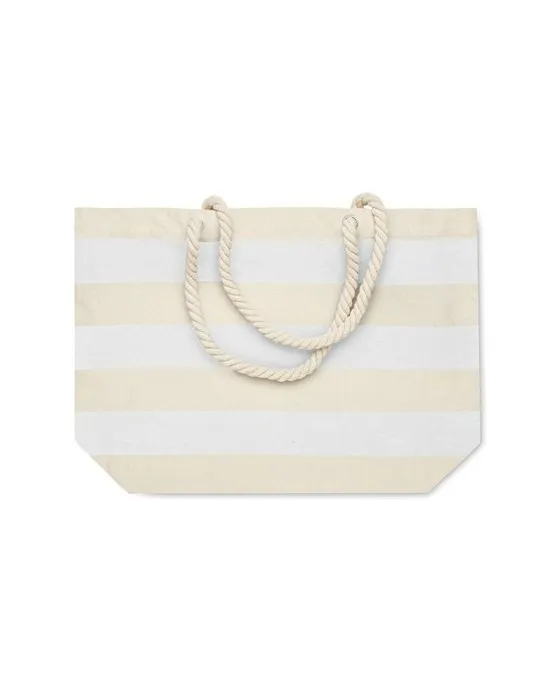Sac de plage personnalisable en coton 220 gr/m² - HEAVEN STRIPE Matières : PET Taille textile : M Couleurs : blanc livraison exp