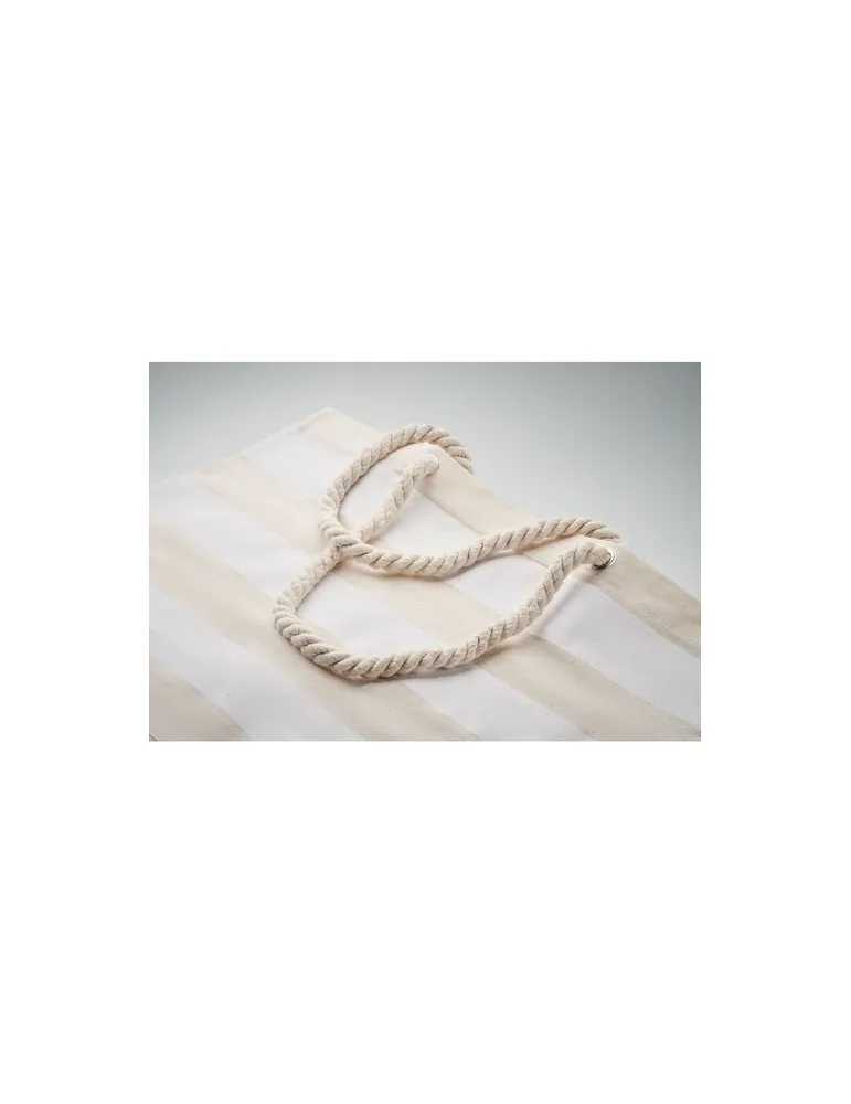 Sac de plage personnalisable en coton 220 gr/m² - HEAVEN STRIPE Matières : PET Taille textile : M Couleurs : blanc accessoire év