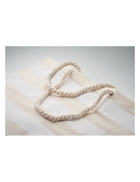 Sac de plage personnalisable en coton 220 gr/m² - HEAVEN STRIPE Matières : PET Taille textile : M Couleurs : blanc accessoire év