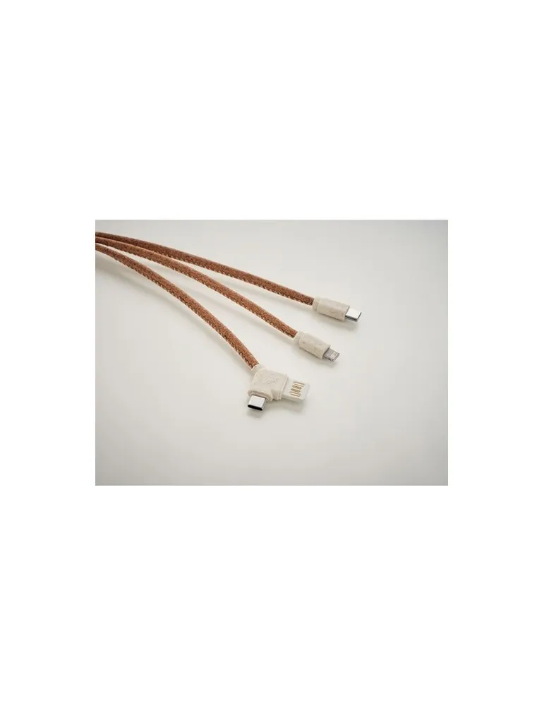 Câble de chargement écologique 3-en-1 en liège CABIE Matières : bambou cadeau entreprise pas cher