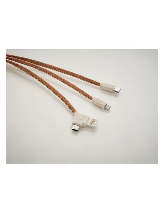 Câble de chargement écologique 3-en-1 en liège CABIE Matières : bambou cadeau entreprise pas cher