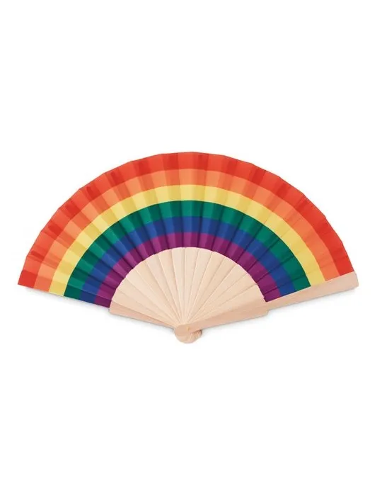 Éventail en bois personnalisé arc-en-ciel publicitaire BOWFAN Matières : coton Taille textile : M Couleurs : lin