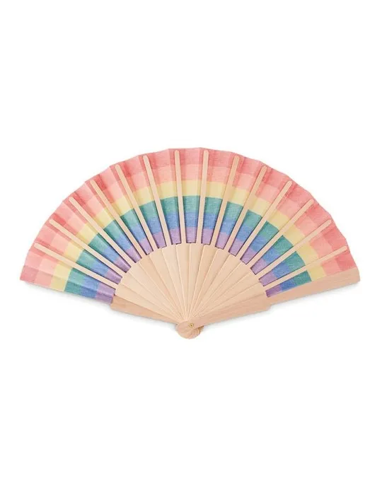 Éventail en bois personnalisé arc-en-ciel publicitaire BOWFAN Matières : coton Taille textile : M Couleurs : lin personnalisable