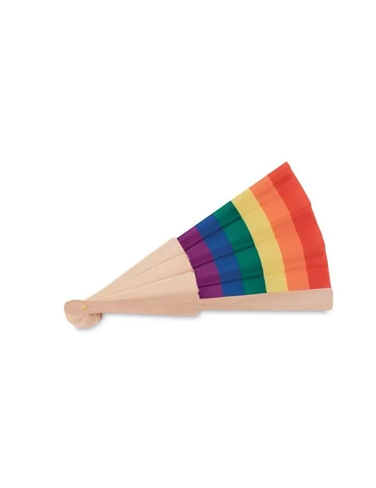 Éventail en bois personnalisé arc-en-ciel publicitaire BOWFAN Matières : coton Taille textile : M Couleurs : lin cadeau entrepri
