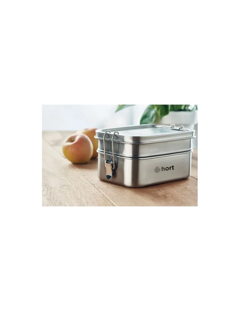 Boîte à lunch isotherme en acier inox personnalisée DOUBLE CHAN Matières : PVC Couleurs : jaune objet promotionnel éco-responsab