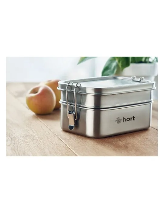 Boîte à lunch isotherme en acier inox personnalisée DOUBLE CHAN Matières : PVC Couleurs : jaune objet promotionnel éco-responsab