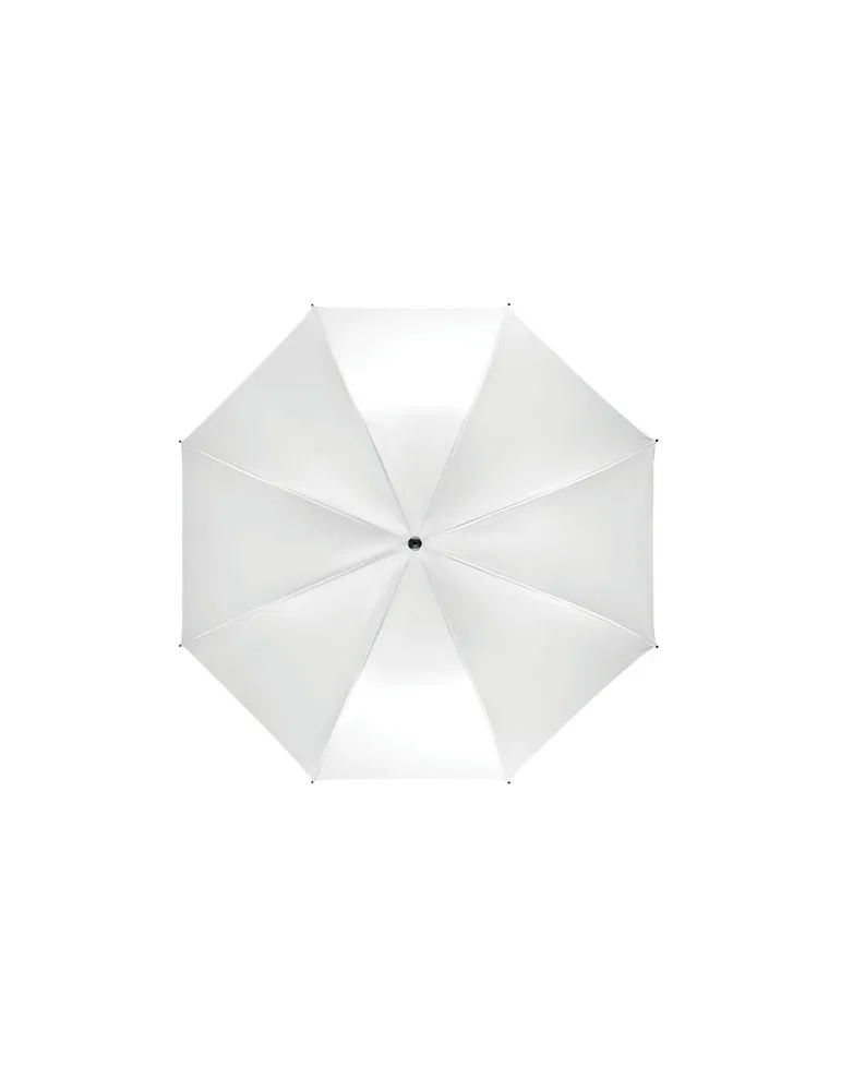 Parapluie publicitaire 27'' en pongée GRUSA Matières : polypropylène (PP) Couleurs : blanc marquage laser ultra précis