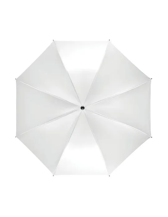 Parapluie publicitaire 27'' en pongée GRUSA Matières : polypropylène (PP) Couleurs : blanc marquage laser ultra précis