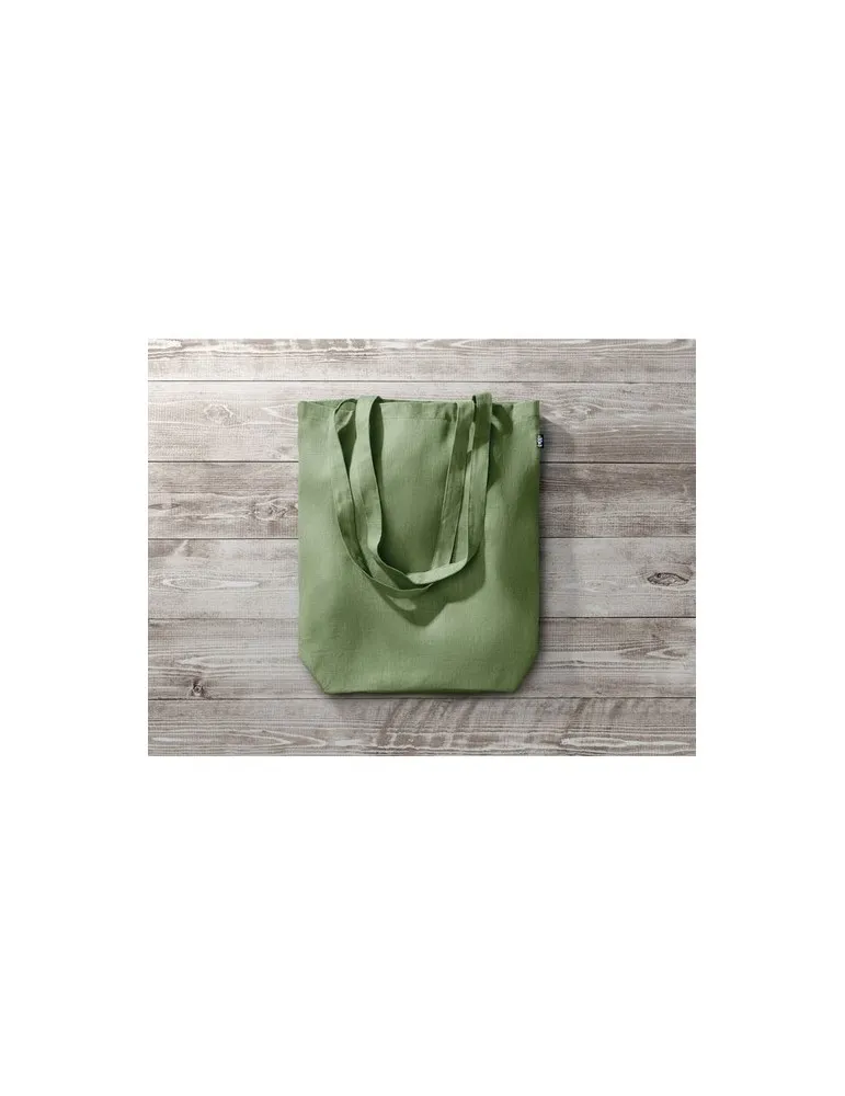 Sac shopping écologique en chanvre personnalisé pas cher - NAIMA TOTE Matières : bois Couleurs : vert personnalisation sur mesur