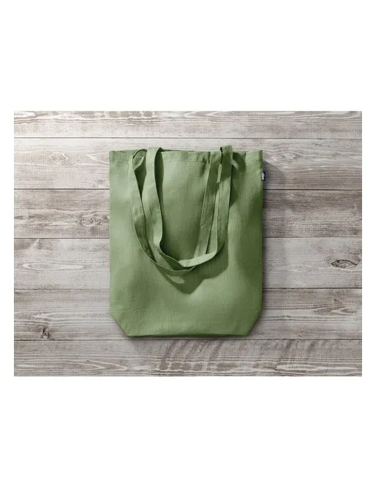 Sac shopping écologique en chanvre personnalisé pas cher - NAIMA TOTE Matières : bois Couleurs : vert personnalisation sur mesur