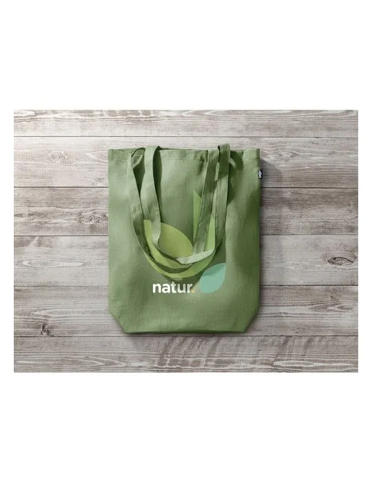 Sac shopping écologique en chanvre personnalisé pas cher - NAIMA TOTE Matières : bois Couleurs : vert personnalisable avec votre