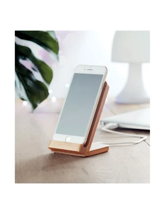 Chargeur sans fil écologique en bambou WIRESTAND Matières : coton Couleurs : beige objet promotionnel éco-responsable