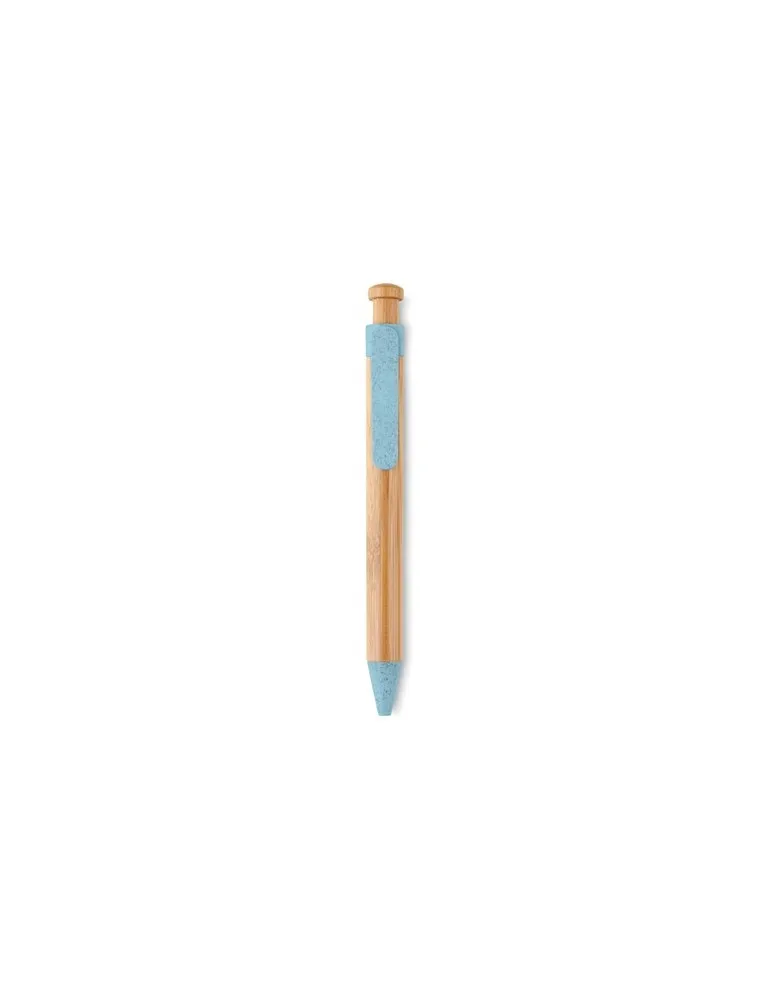Stylo écologique en bambou, paille de blé et ABS - Toyama Couleurs : blanc personnalisable avec votre logo