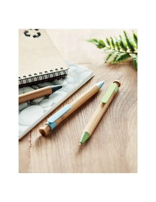 Stylo écologique en bambou, paille de blé et ABS - Toyama Couleurs : blanc accessoire événementiel unique