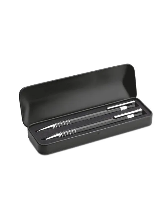 Set de stylos billes écologiques avec étui en métal ALUCOLOR Matières : coton Taille textile : M Couleurs : gris impression haut