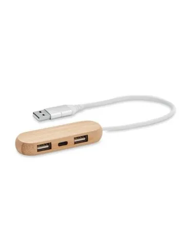Hub USB Écologique Personnalisé 3 Ports 2 en 1 - VINA C Matières : bambou