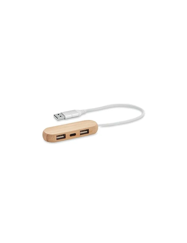 Hub USB Écologique Personnalisé 3 Ports 2 en 1 - VINA C Matières : bambou