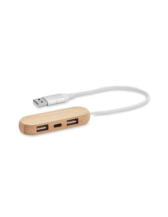 Hub USB Écologique Personnalisé 3 Ports 2 en 1 - VINA C Matières : bambou