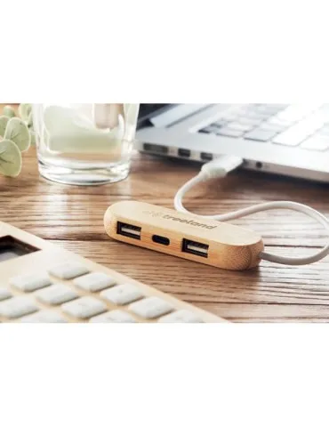 Hub USB Écologique Personnalisé 3 Ports 2 en 1 - VINA C Matières : bambou 2