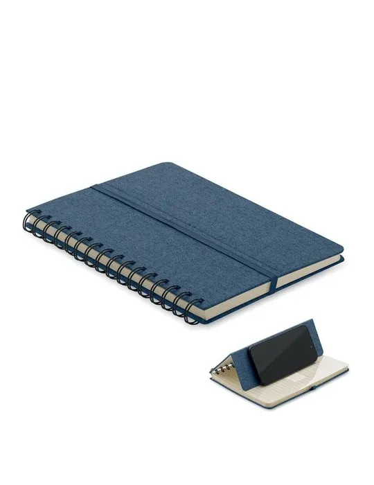 Cahier A5 publicitaire avec support de téléphone STRATA Matières : plastique Couleurs : blanc