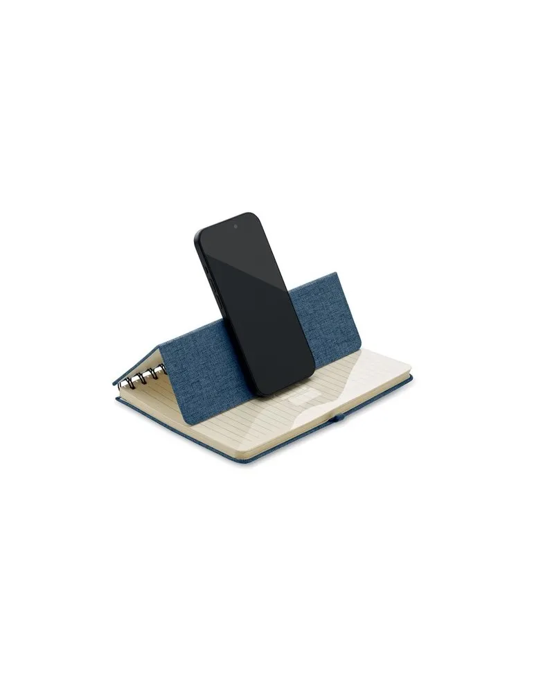 Cahier A5 publicitaire avec support de téléphone STRATA Matières : plastique Couleurs : blanc livraison express 24h 48h