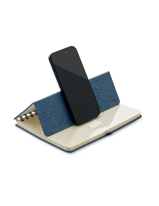 Cahier A5 publicitaire avec support de téléphone STRATA Matières : plastique Couleurs : blanc livraison express 24h 48h