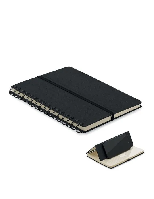 Cahier A5 publicitaire avec support de téléphone STRATA Matières : plastique Couleurs : blanc personnalisable avec votre logo