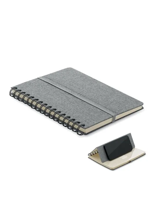 Cahier A5 publicitaire avec support de téléphone STRATA Matières : plastique Couleurs : blanc cadeau entreprise pas cher