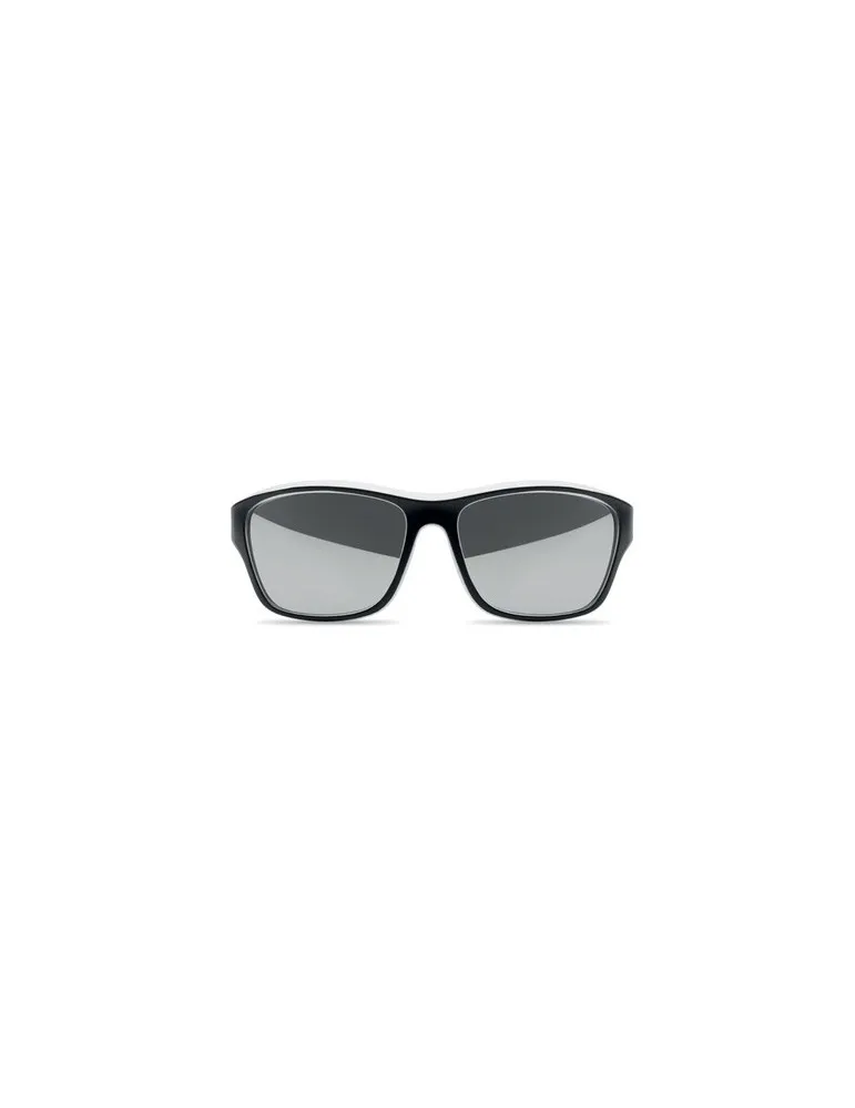 Lunettes de sport miroir UV400 personnalisées YUMA Matières : PET recyclé Couleurs : noir goodies personnalisé en stock