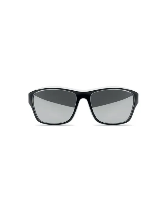 Lunettes de sport miroir UV400 personnalisées YUMA Matières : PET recyclé Couleurs : noir goodies personnalisé en stock