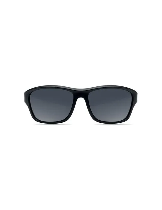 Lunettes de sport miroir UV400 personnalisées YUMA Matières : PET recyclé Couleurs : noir personnalisation sur mesure