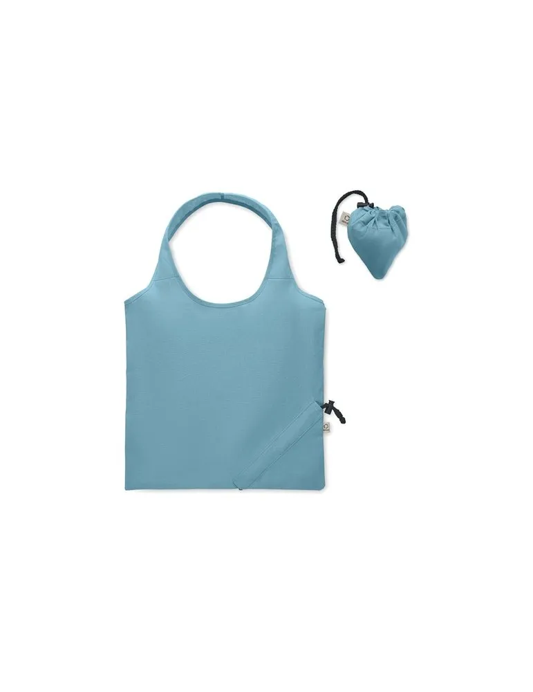 Shopping pliable publicitaire 140 gr/m² CARRIE COLOUR Matières : coton recyclé Couleurs : noir objet promotionnel éco-responsabl