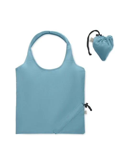 Shopping pliable publicitaire 140 gr/m² CARRIE COLOUR Matières : coton recyclé Couleurs : noir objet promotionnel éco-responsabl