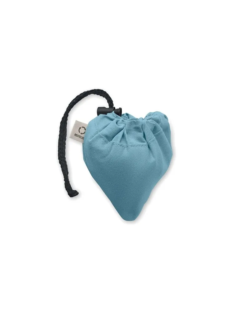 Shopping pliable publicitaire 140 gr/m² CARRIE COLOUR Matières : coton recyclé Couleurs : noir marquage laser ultra précis