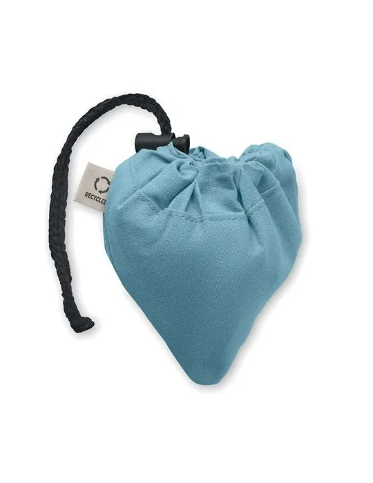 Shopping pliable publicitaire 140 gr/m² CARRIE COLOUR Matières : coton recyclé Couleurs : noir marquage laser ultra précis