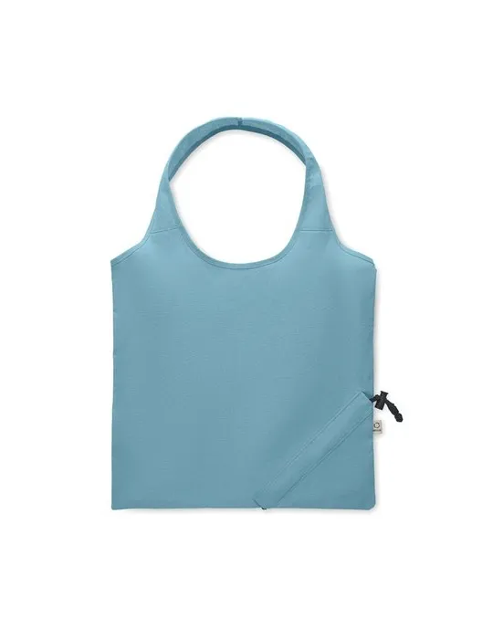 Shopping pliable publicitaire 140 gr/m² CARRIE COLOUR Matières : coton recyclé Couleurs : noir goodies personnalisé en stock