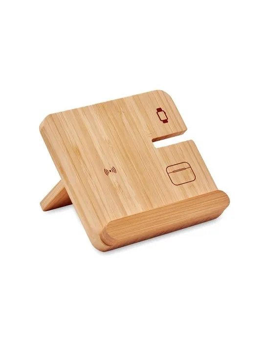 Chargeur sans fil 15W 3 en 1 publicitaire personnalisé BOOGAR Matières : plastique Couleurs : blanc