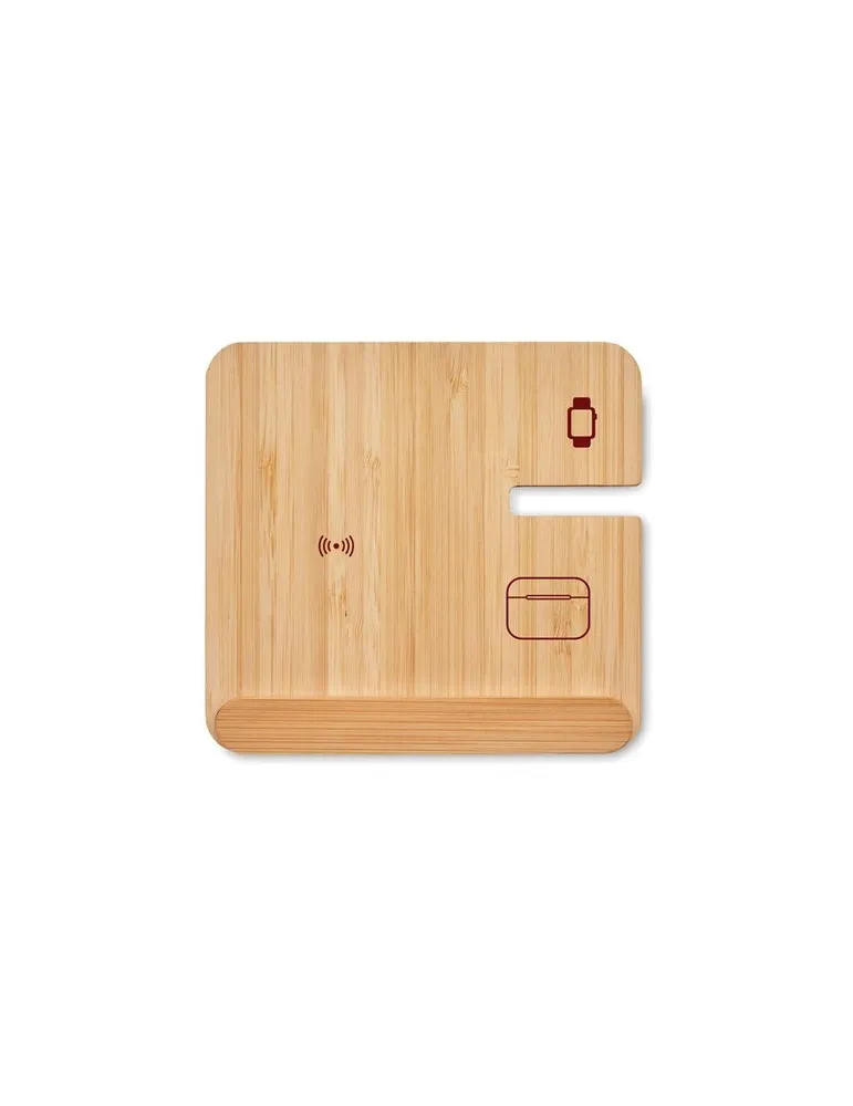 Chargeur sans fil 15W 3 en 1 publicitaire personnalisé BOOGAR Matières : plastique Couleurs : blanc personnalisable avec votre l