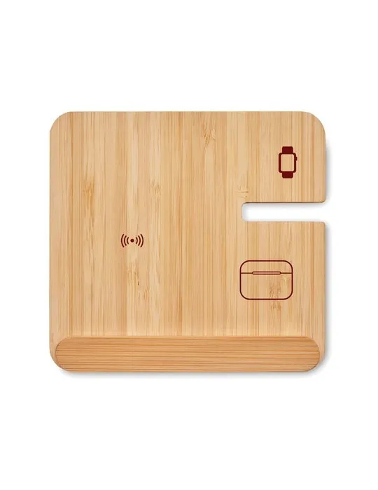 Chargeur sans fil 15W 3 en 1 publicitaire personnalisé BOOGAR Matières : plastique Couleurs : blanc personnalisable avec votre l