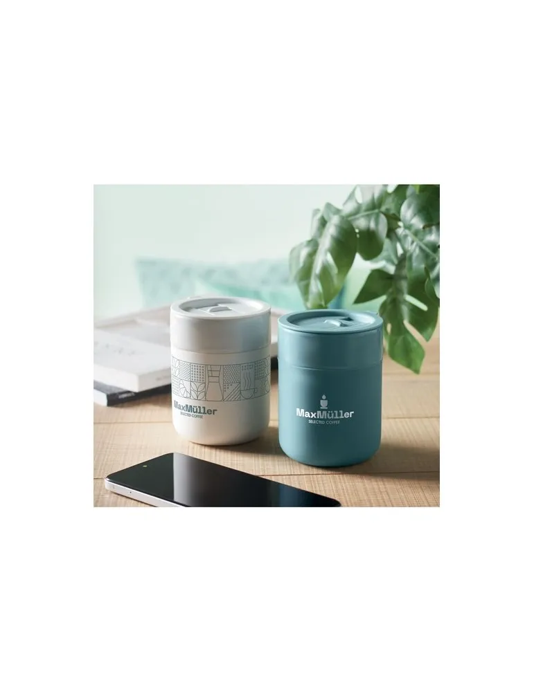 Gobelet en céramique personnalisé 330 ml QERAM Matières : bois marquage couleur éclatante